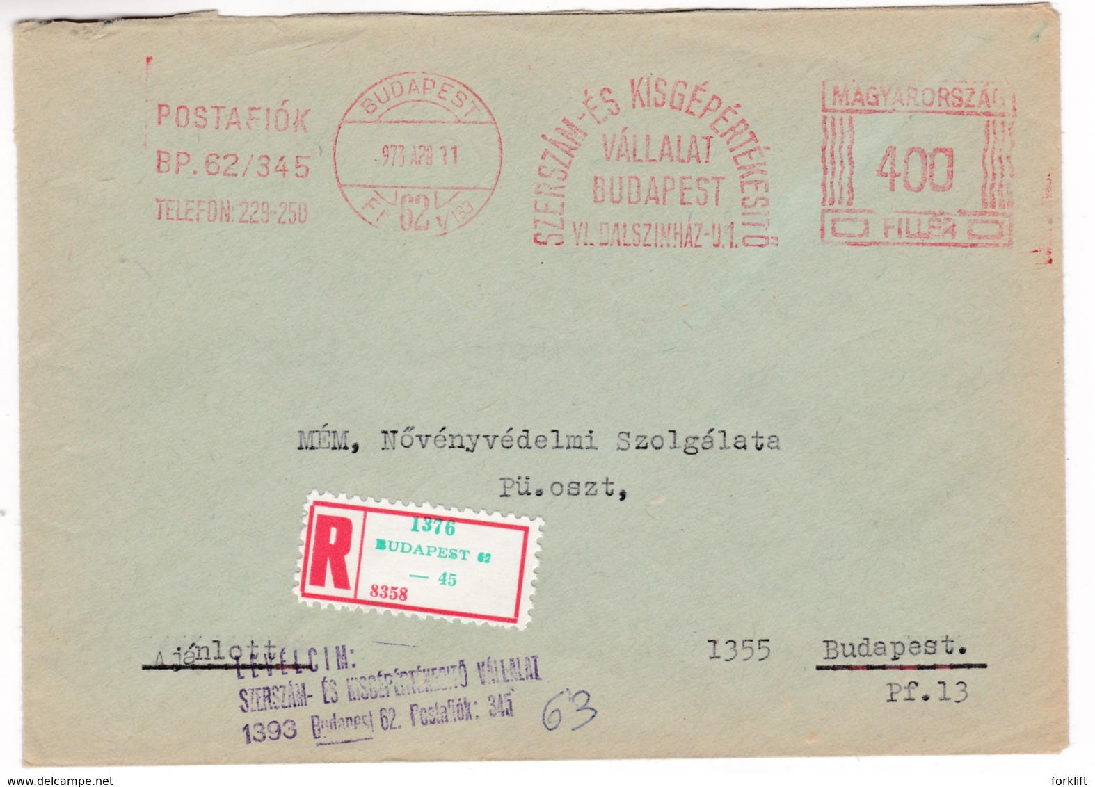 K182 Hungary Red Meter Freistempel EMA 1973 BUDAPEST 62 Tool And Small Machine Sales Company - Machine Labels [ATM]