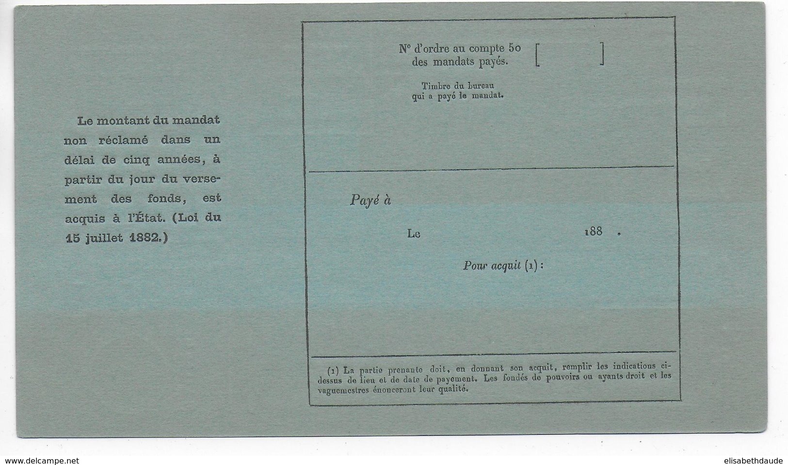 1880 - MODELE RARE De MANDAT CARTE FRANCAIS Avec CACHET De PARIS BUREAU N°8 ! - Other & Unclassified