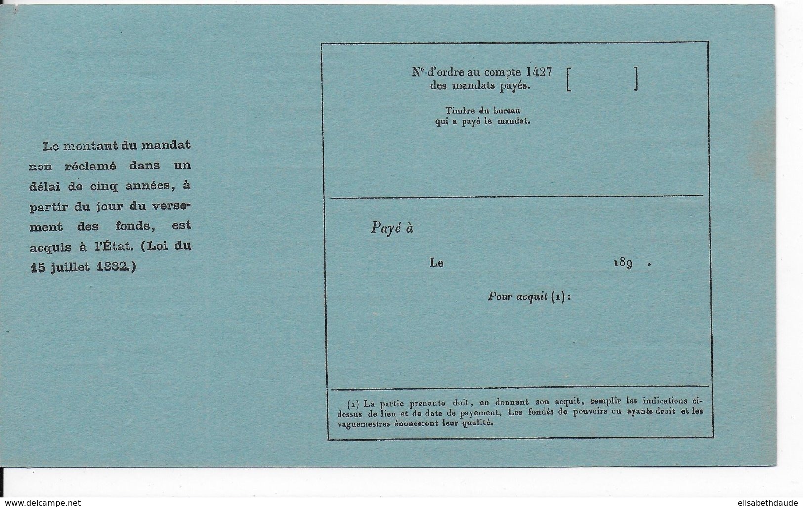 1890 - MODELE RARE De MANDAT CARTE FRANCAIS NEUF - Autres & Non Classés