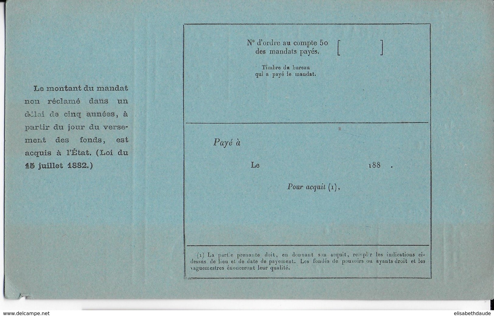 1880 - MODELE RARE De MANDAT CARTE FRANCAIS NEUF - Andere & Zonder Classificatie