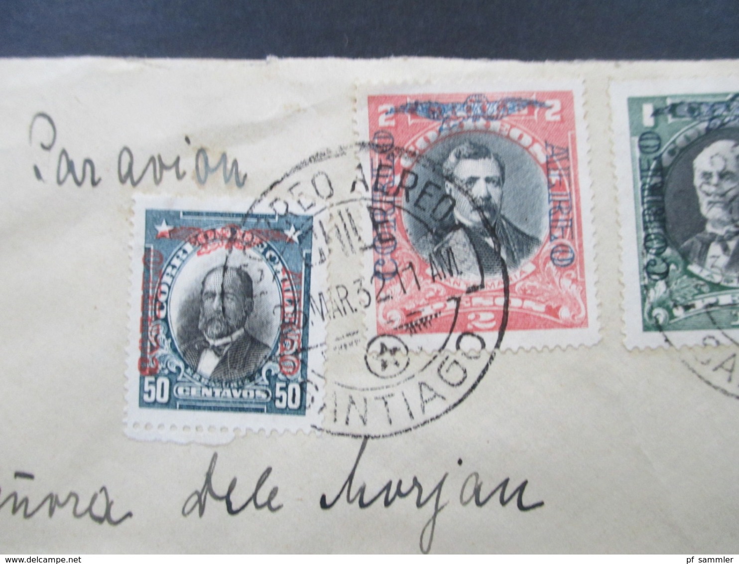 Chile 1932 Luftpost / Par Avion Santiago - Duisburg 4 Marken Mit Aufdruck Correo Aereo - Chile