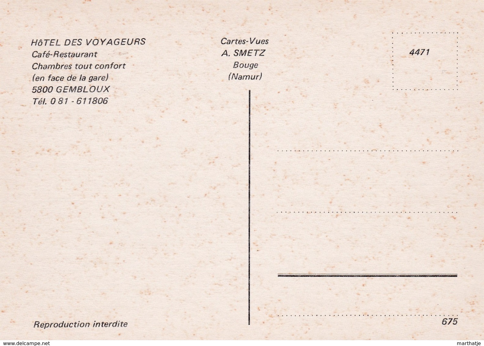 675 - Hôtel Des Voyageurs-Café-Restaurant-5800 Gembloux - Gembloux