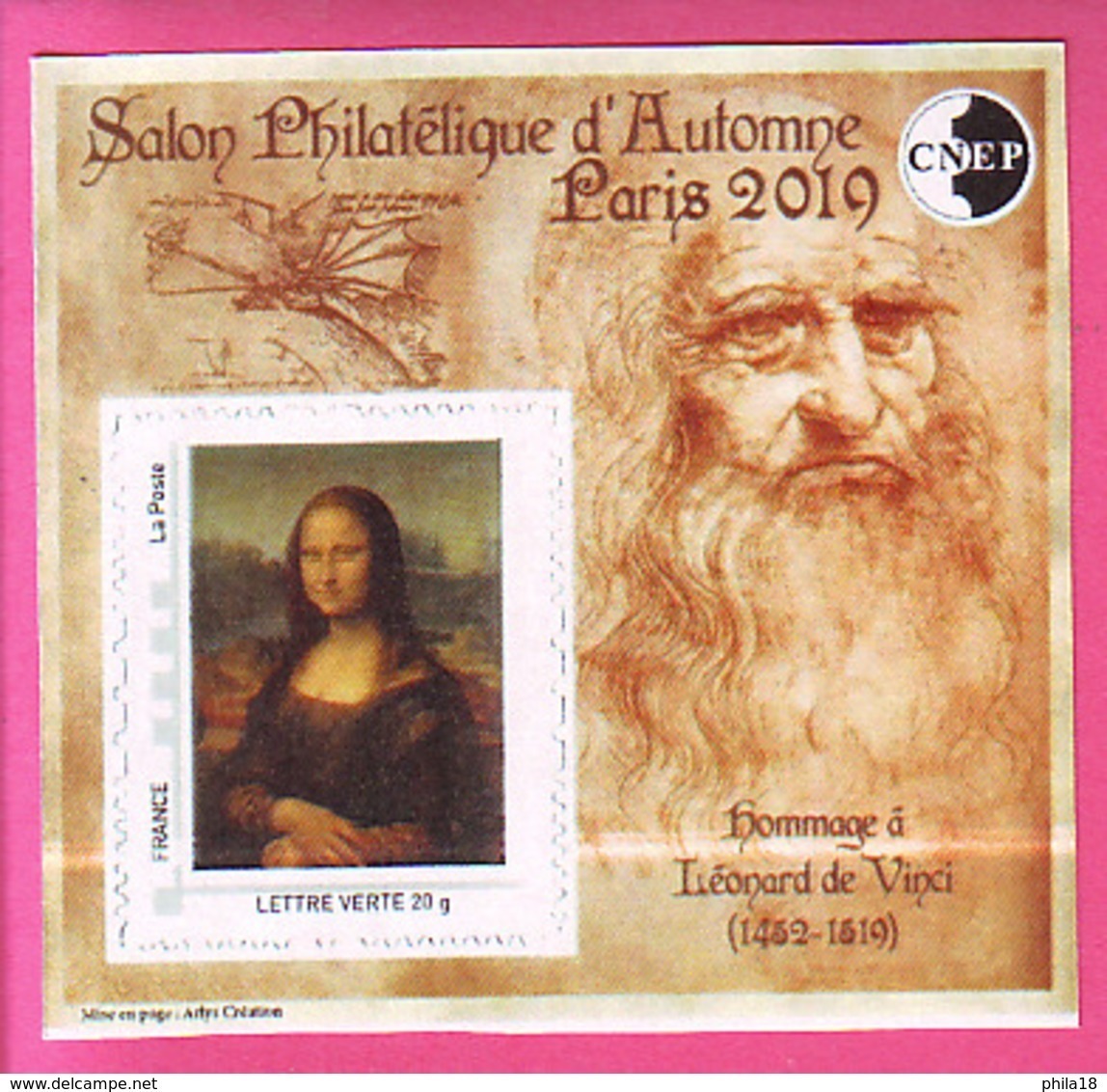 BLOCS CNEP SALON AUTOMNE 2019 N° 81 & 82  GARE AUSTERLITZ + HOMMAGE A LEONARD DE VINCI JOCONDE TP ADHESIF LETTRE VERTE - CNEP