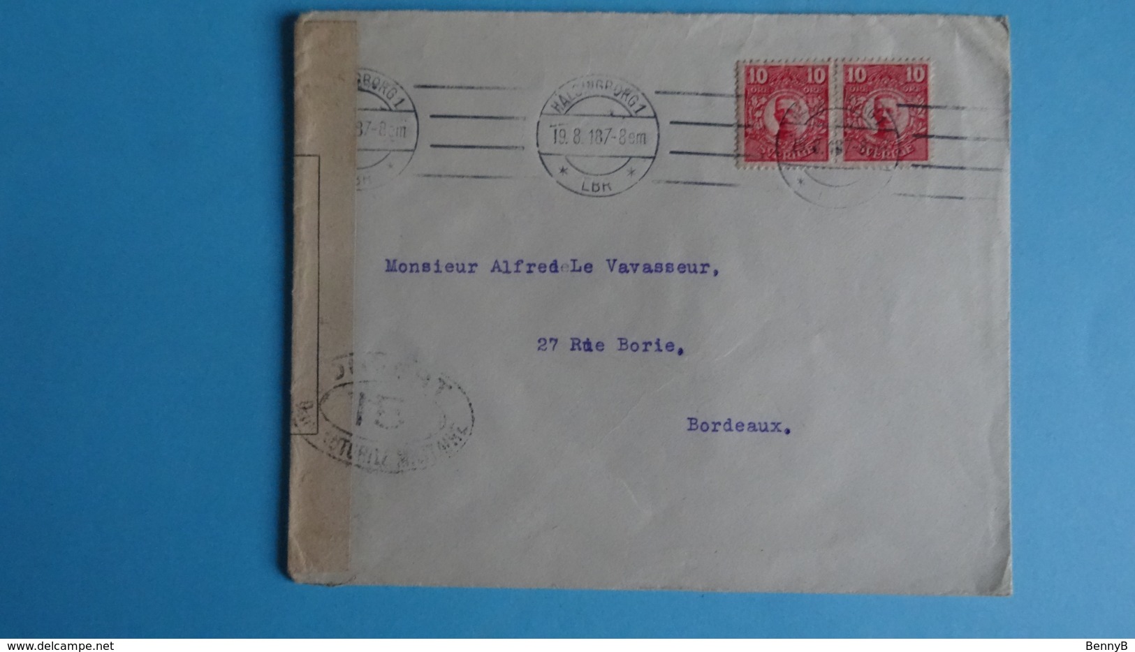 SUEDE- SWEDEN - Lettre De HELSINGBORG à BORDEAUX (France) Du 19/8/1918 (?) Ouvert Par Autorité Militaire - Other & Unclassified