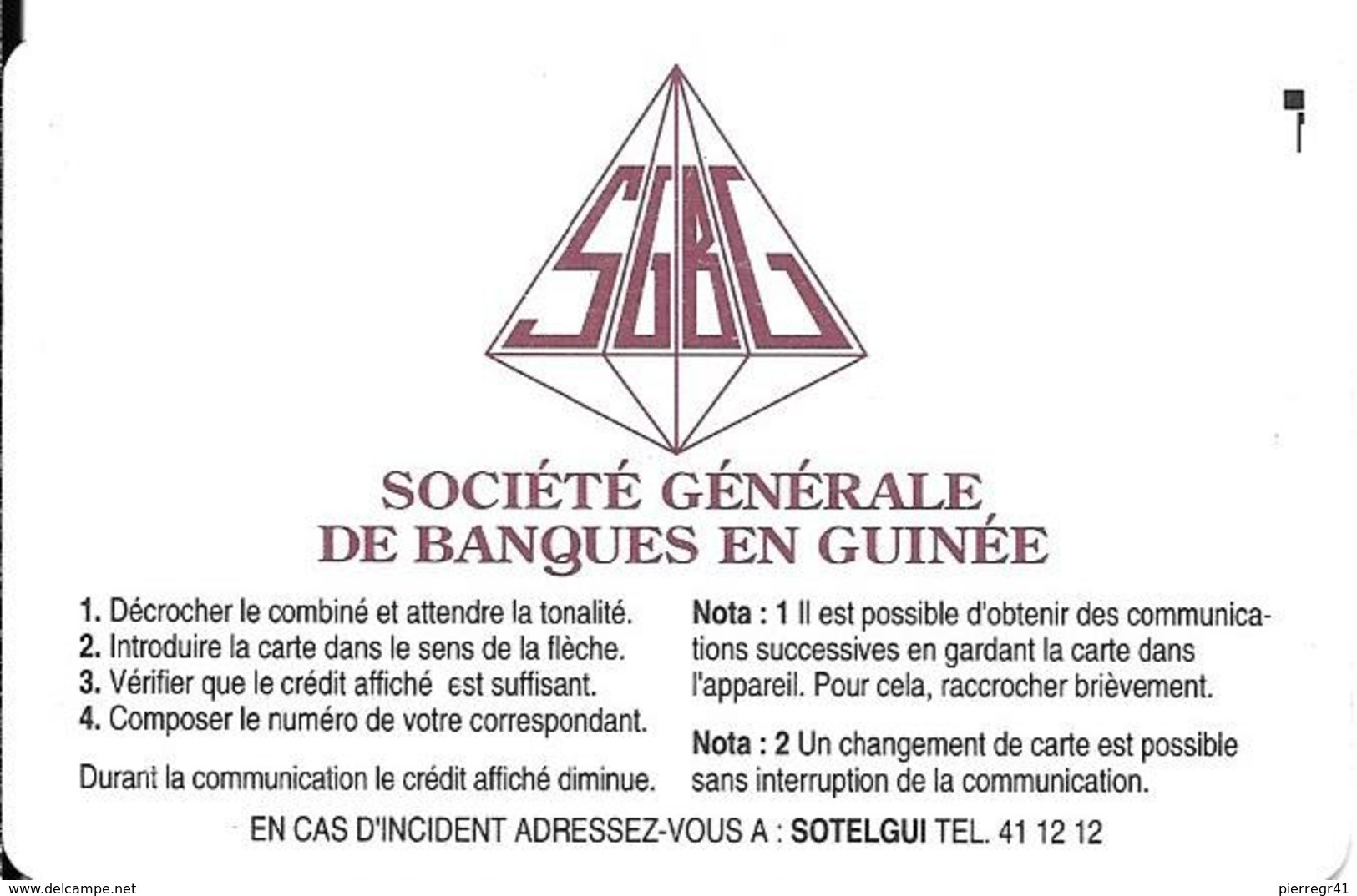 CARTE-PUCE-GUINEE-50U-SC5-CARTE De GUINEE-BLEUE-V°BanqueSGBG-Sans N°-UTILISE-TBE-RARE - Guinea