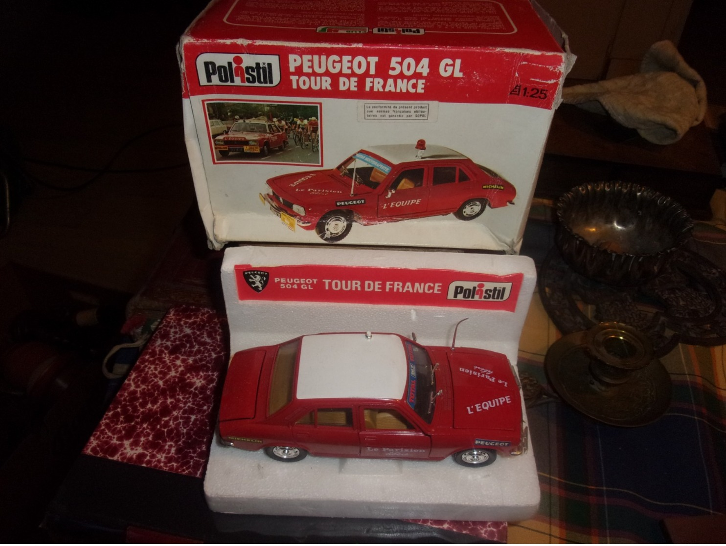 Polistil S47 S.47 Peugeot 504 GL Tour De France In Box 1:25 1971 SUPERBE ETAT / VINTAGE CYLISME - Toy Memorabilia