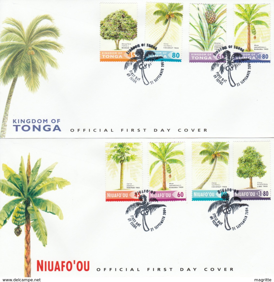 Tonga Niuafo'ou 2004 Arbres Fruitiers Coco Banane Ananas Mangue Papaye FDC 's Emission Commune Trees Fruits Joint Issue - Trees