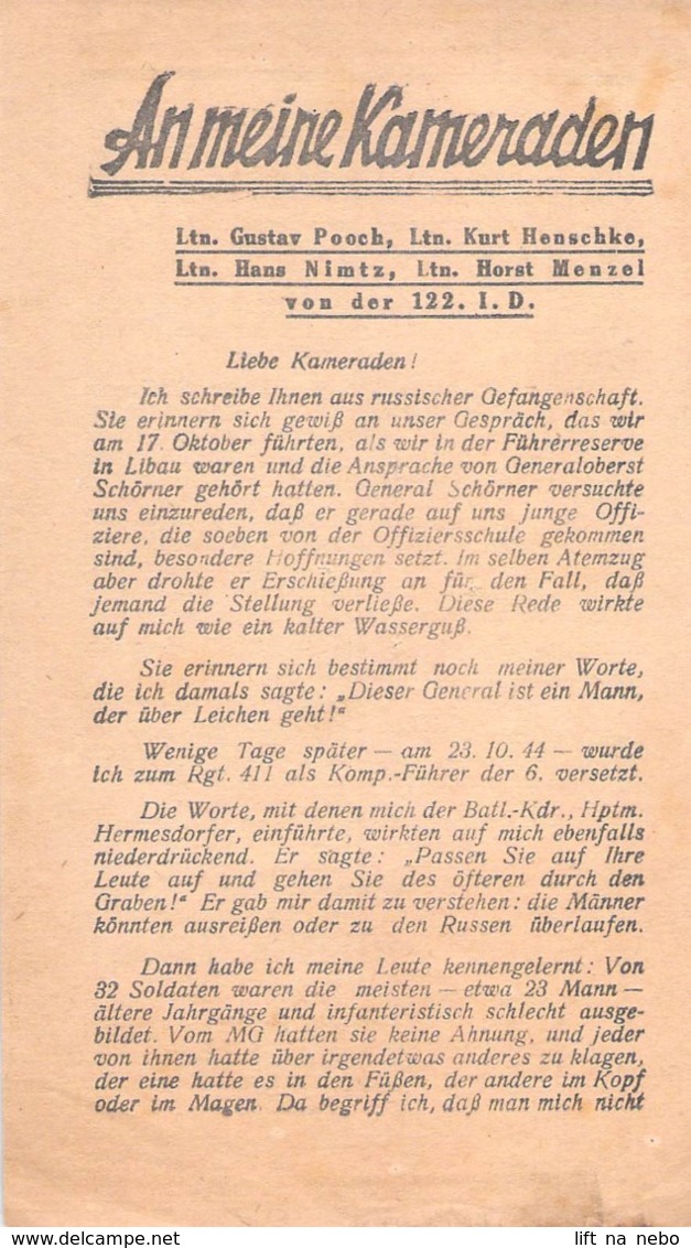 WWII WW2 Flugblatt Tract Leaflet Листовка Soviet Propaganda Against Germany "An Meine Kameraden" - 1939-45