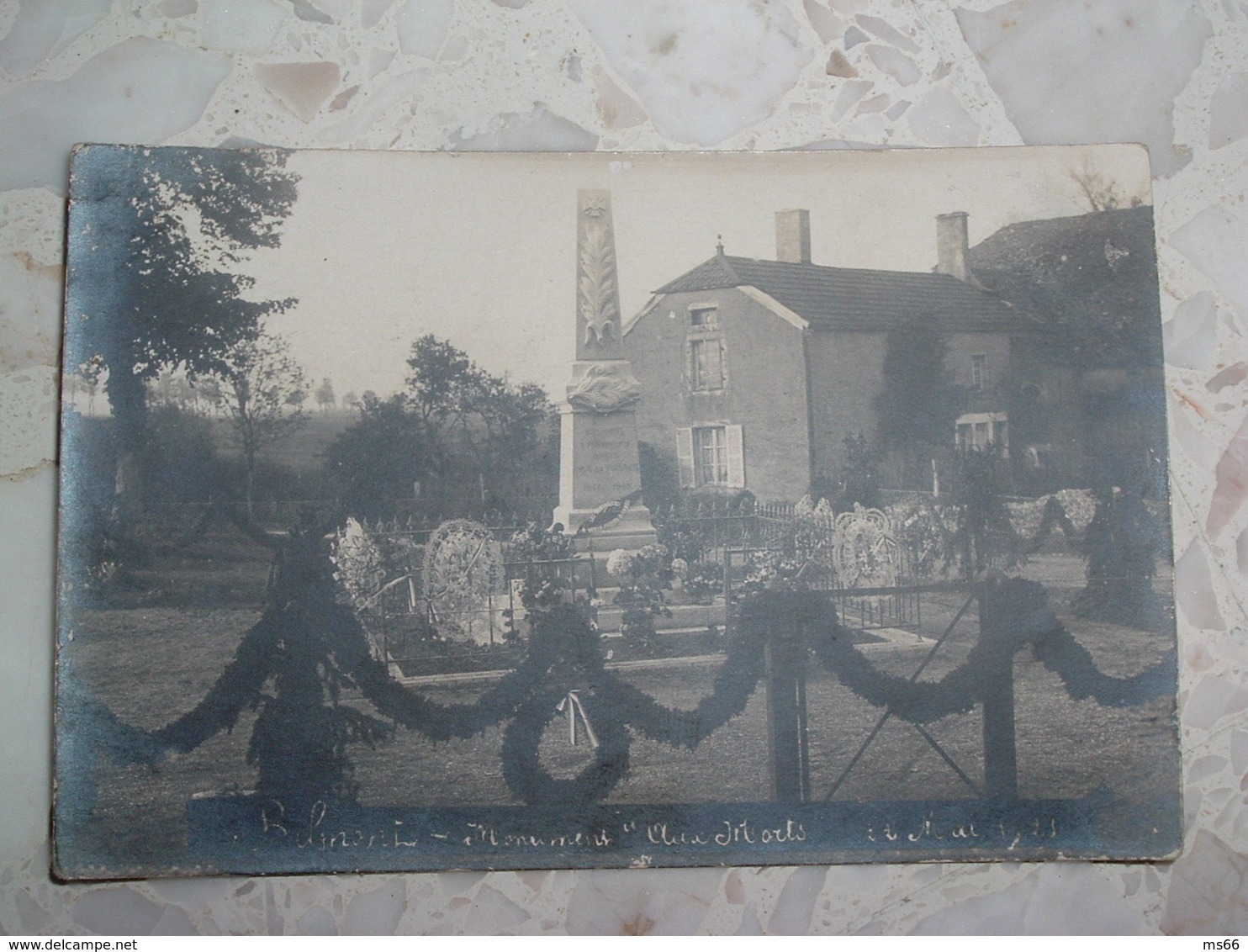 CARTE PHOTO BELMONT 52 HAUTE MARNE MONUMENT AUX MORT 22 MAI 1921, Marqué Au Dos Crayon Croisement Rue Vergers Et  Moulin - Autres & Non Classés