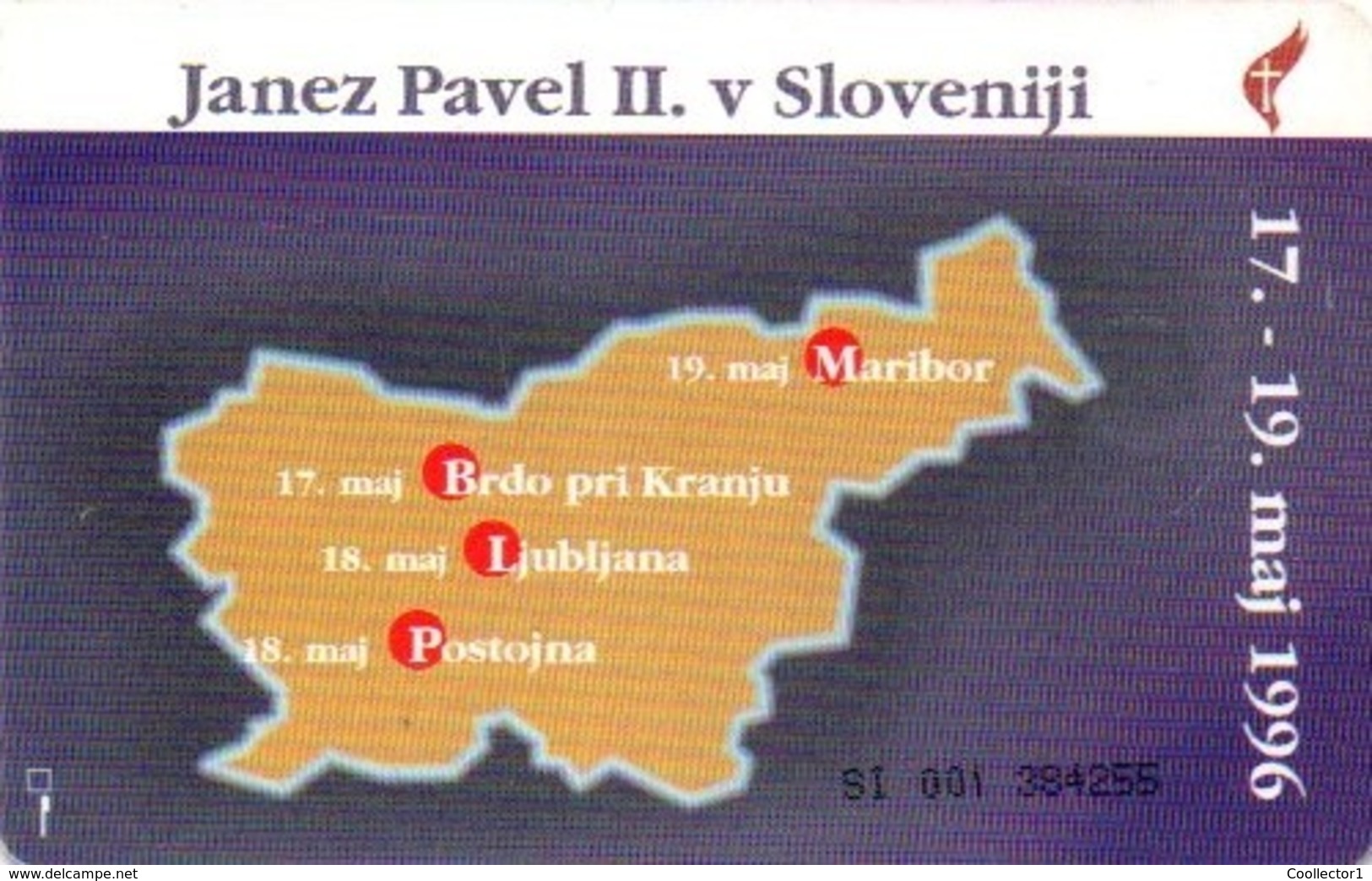 Slovenia, Slovenija, Slowenien, Telekom Slovenije - TS014. Phonecard - Pope 1996. 80.000 Pieces Issued. - Slowenien