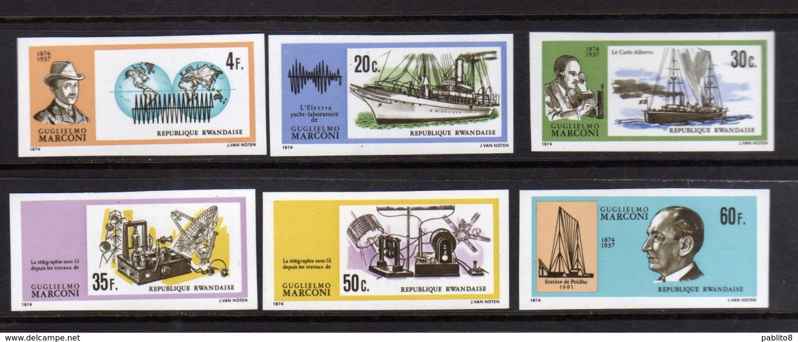 REPUBLIQUE RWANDAISE RWANDA 1974 ESSAY IMPERF. GUGLIELMO MARCONI COMPLETE SET SERIE COMPLETA NON DENTELLATA MNH - Nuovi