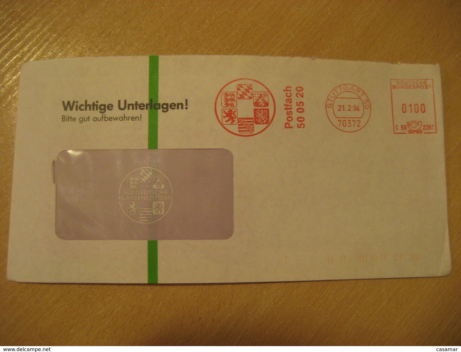 STUTTGART 1994 Coat Of Arms Heraldry Meter Mail Cancel Cover GERMANY - Briefe U. Dokumente