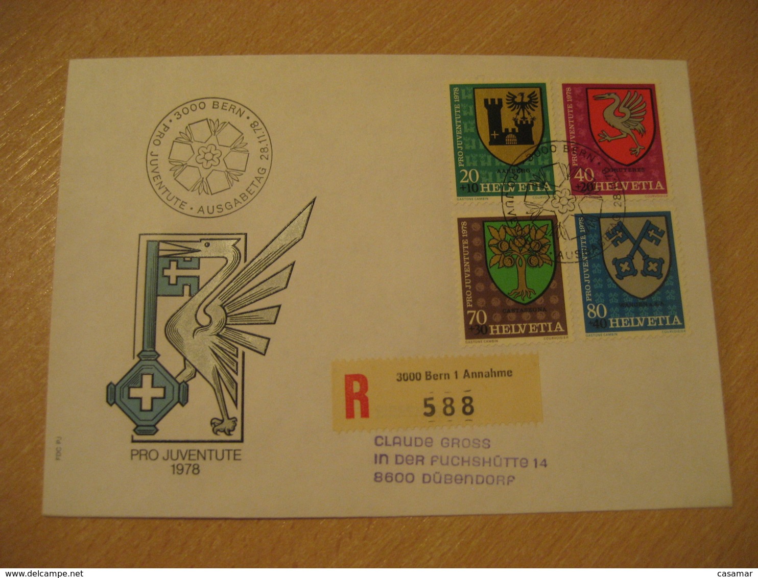 BERN 1978 Pro Juventute Coat Of Arms Heraldry Cancel Registered Cover PORTUGAL - Briefe U. Dokumente