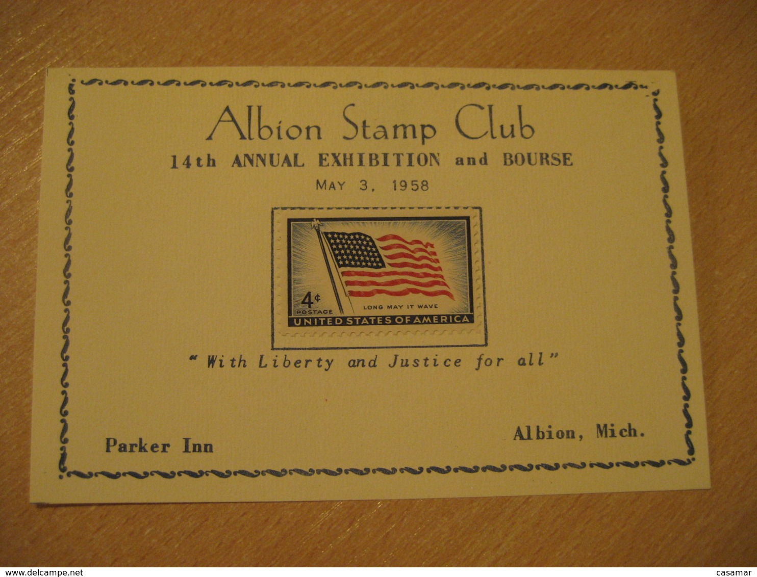 ALBION 1958 Annual Exhibition And Bourse Flag Stamp On Document Card USA - Briefe