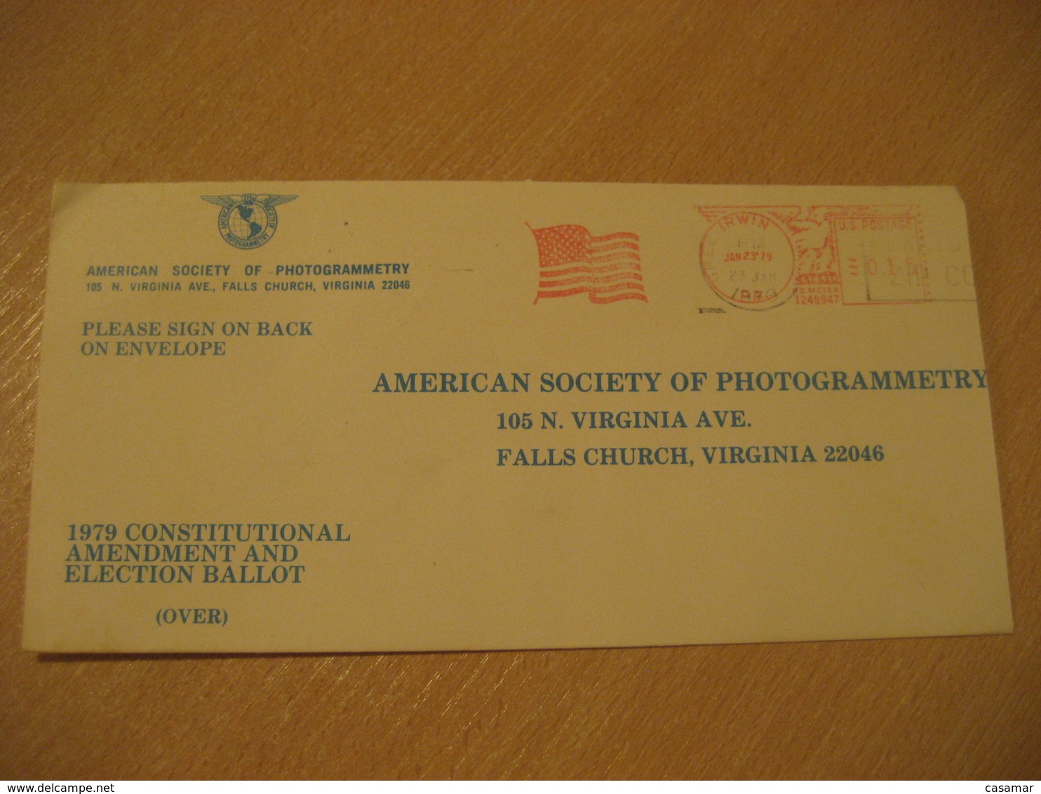 IRWIN 1979 Photo Photogrammetry Flag Flags Meter Mail Cancel Cover USA - Sobres