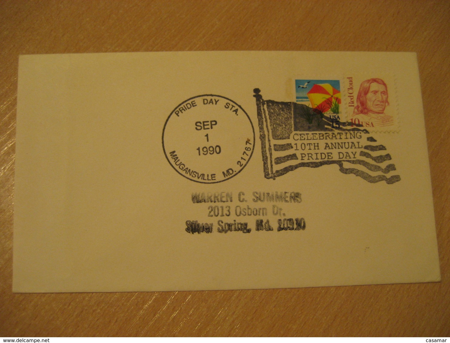 MAUGANSVILLE 1990 Pride Flag Flags Cancel Cover USA - Omslagen