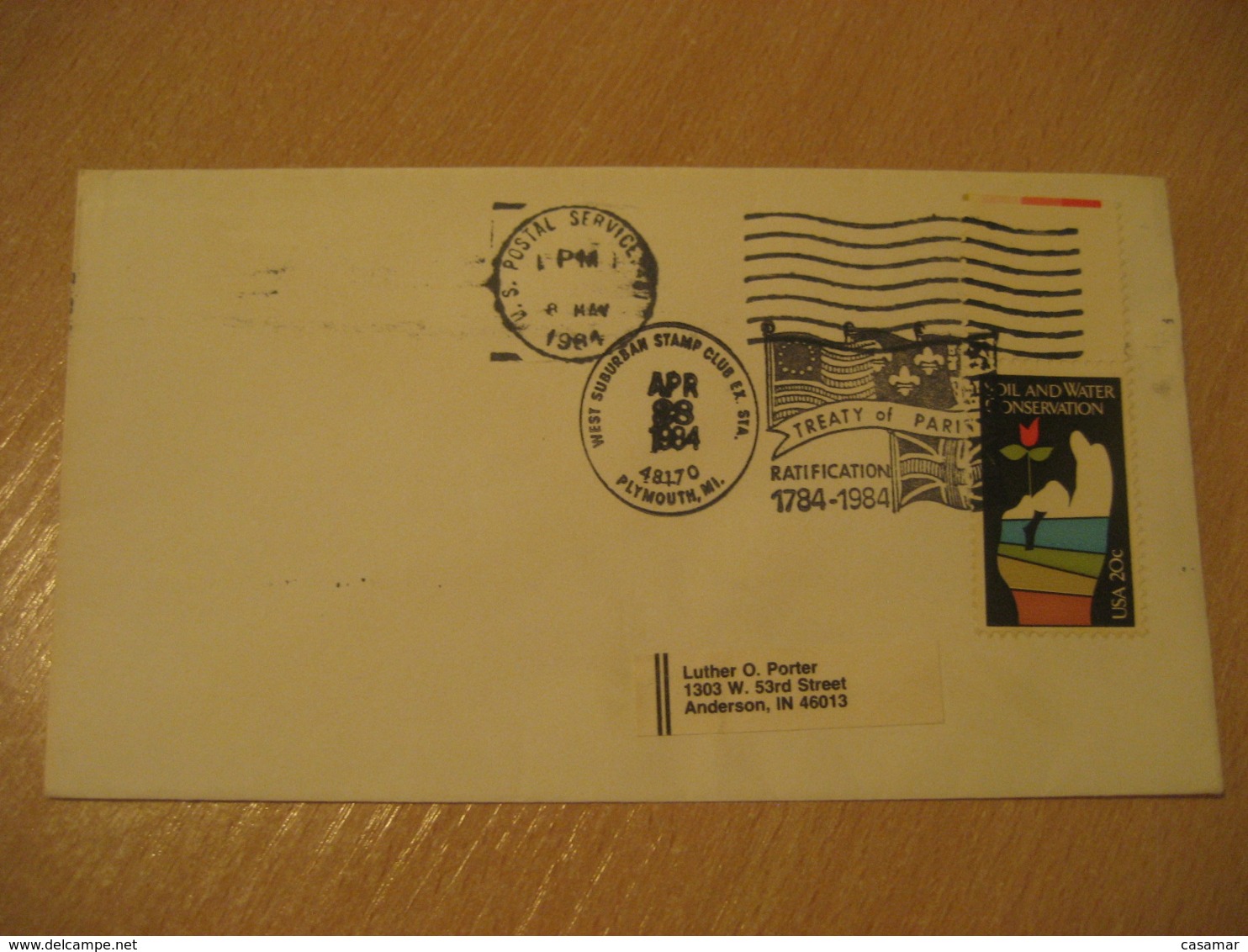 PLYMOUTH 1984 Treaty Of Paris Ratification Flag Flags Cancel Cover USA - Omslagen