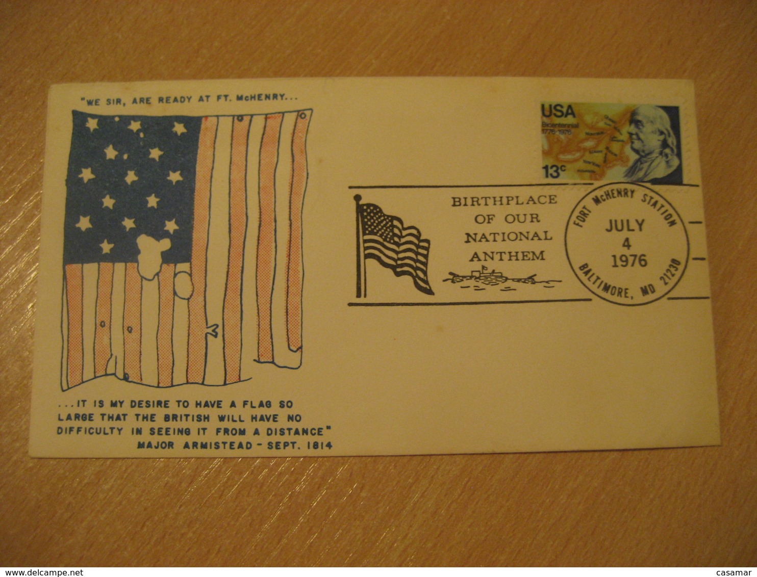 BALTIMORE 1976 Anthem Fort McHenry Flag Flags Cancel Cover USA - Covers