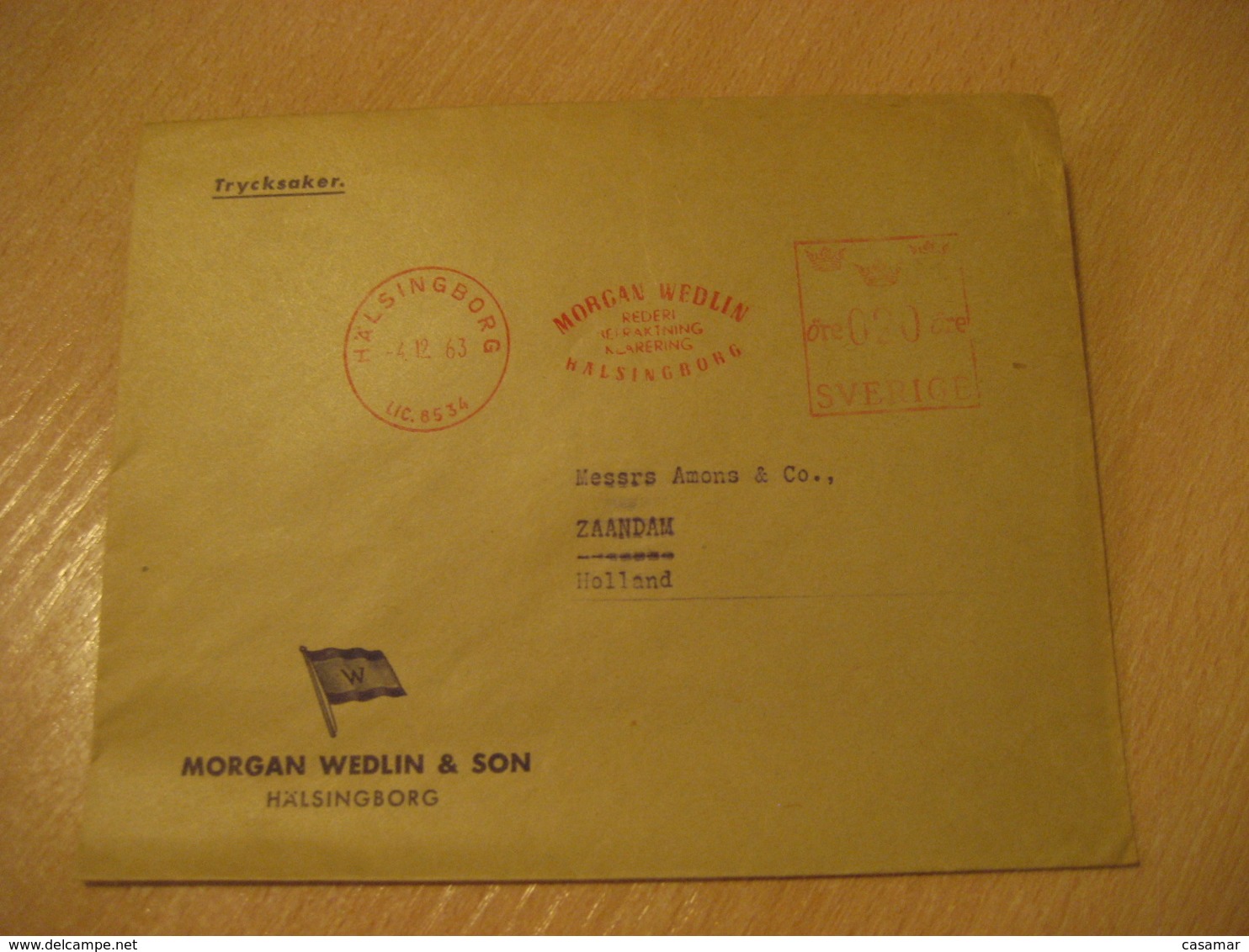 HALSINGBORG 1963 To Zaandam Holland Morgan Wedlin & Son Meter Mail Cancel Cover SWEDEN - Briefe