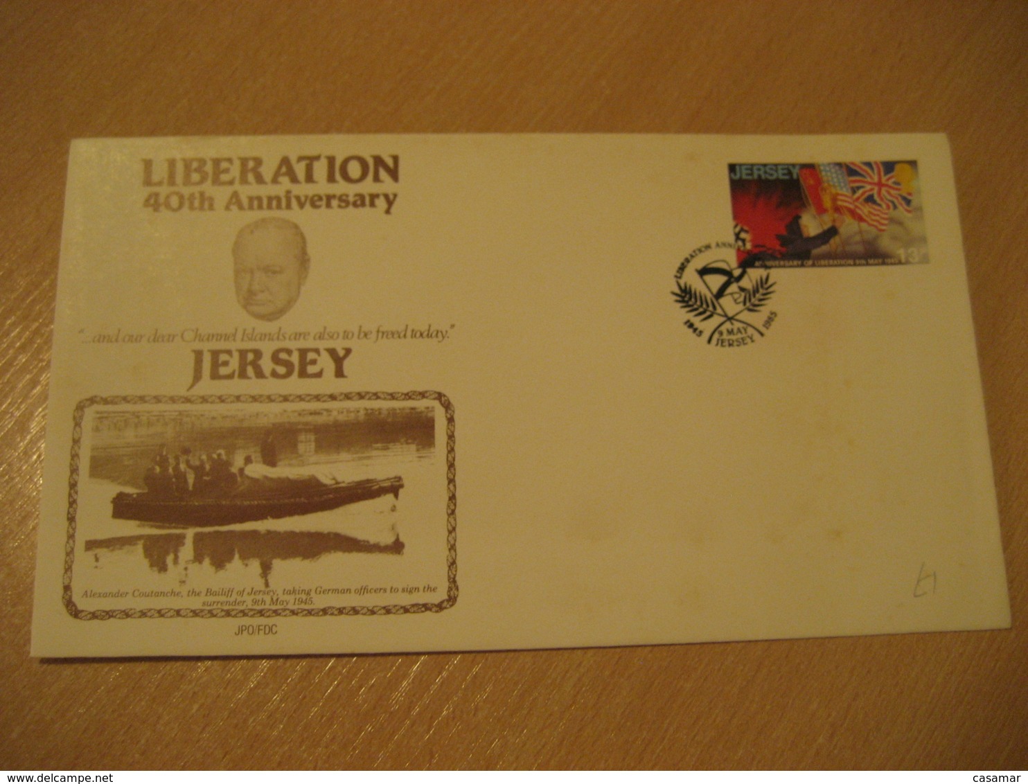 JERSEY 1985 40th Anniversary Liberation WW2 Militar CHURCHILL Flag Flags Cancel Postal Stationery Cover CHANNEL ISLANDS - Briefe