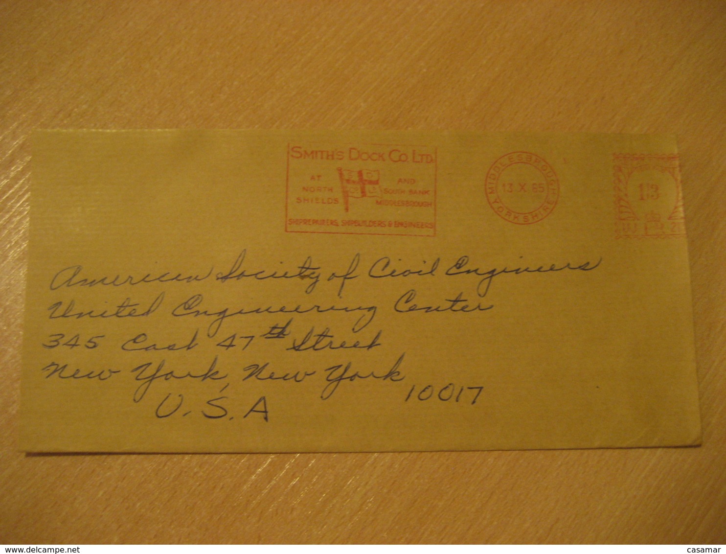 MIDDLESBROUGH Yorkshire 1965 Smith Dock North Shields South Bank Flag Flags Meter Mail Cancel Cover ENGLAND - Enveloppes