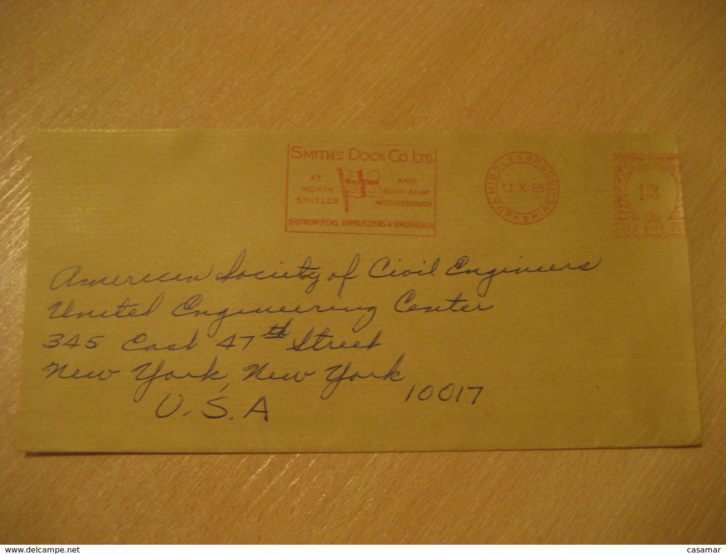 MIDDLESBROUGH Yorkshire 1965 Smith Dock North Shields South Bank Flag Flags Meter Mail Cancel Cover ENGLAND - Omslagen