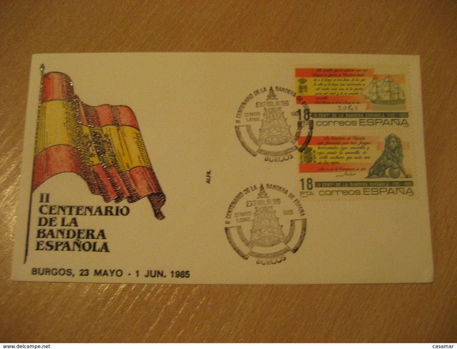 BURGOS 1985 Centenario Centenary Bandera De España Flag Flags Exfibur Cancel Cover SPAIN - Briefe