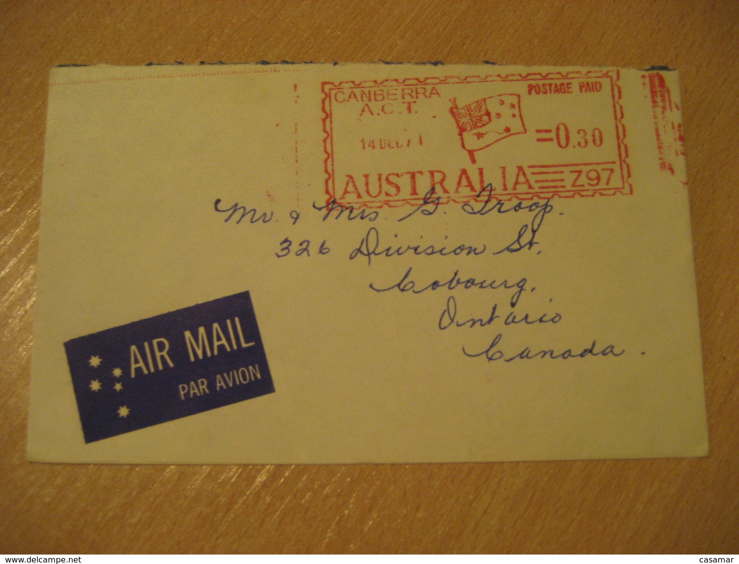 CANBERRA 1971 Flag Flags Postage Paid Air Mail Cancel Cover AUSTRALIA - Covers