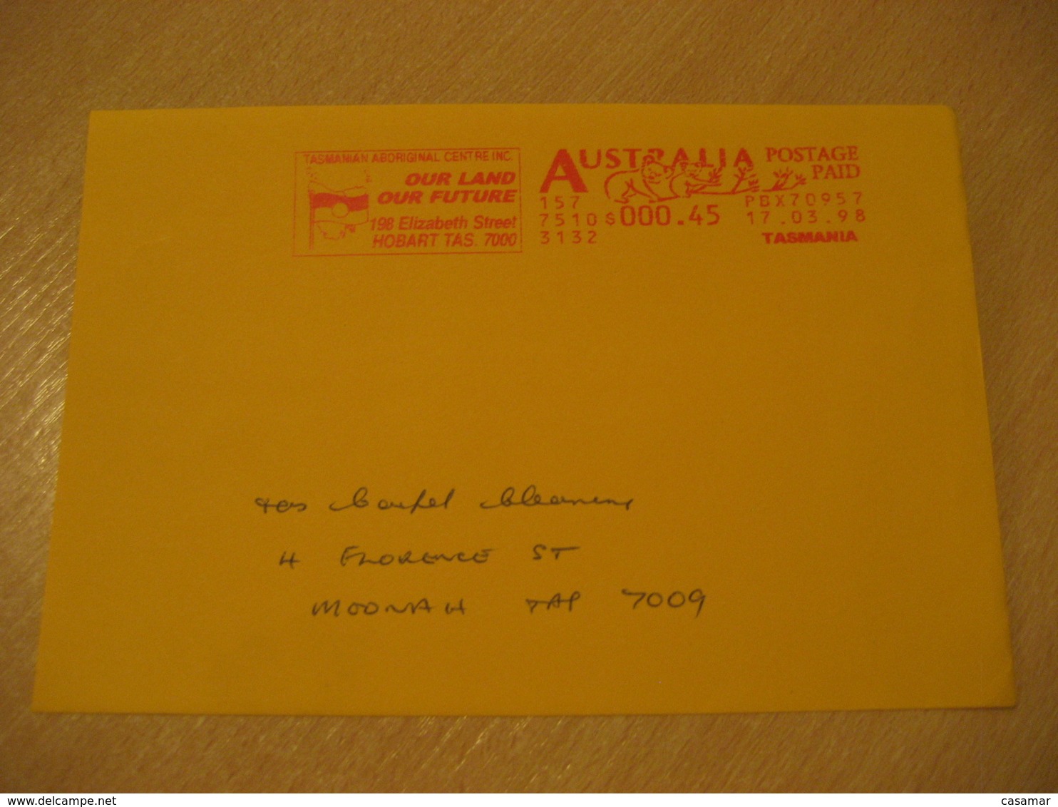 HOBART 1998 Tasmanian Aboriginal Centre Flag Flags Postage Paid Cancel Cover AUSTRALIA - Briefe