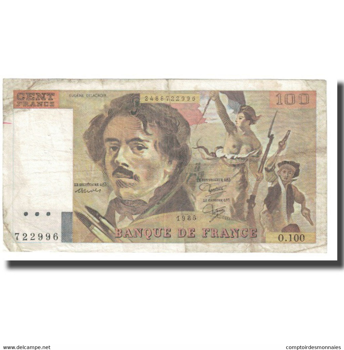 France, 100 Francs, Delacroix, 1985, P. A.Strohl-G.Bouchet-J.J.Tronche, 1985 - 100 F 1978-1995 ''Delacroix''