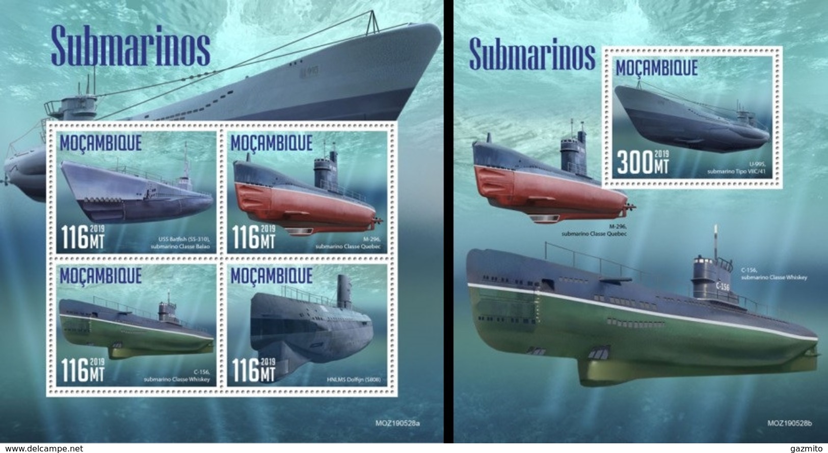 Mozambico 2019, Submarines, 4val In BF +BF - Submarines