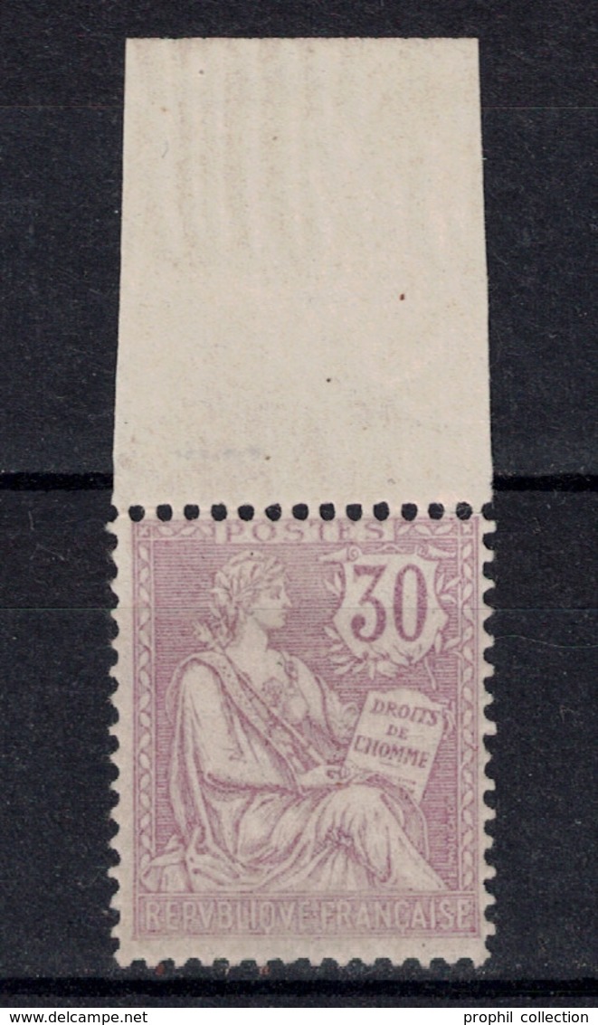 TIMBRE MOUCHON RETOUCHÉ N° 128 30c VIOLET NEUF * Avec GRAND BORD DE FEUILLE (COTE 350€) - 1900-02 Mouchon