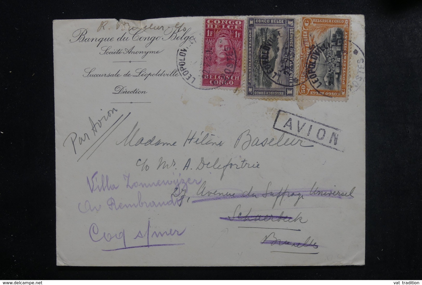 CONGO BELGE - Enveloppe Commerciale De Léopoldville Pour La Belgique En 1930 , Affranchissement Plaisant - L 46351 - Cartas & Documentos