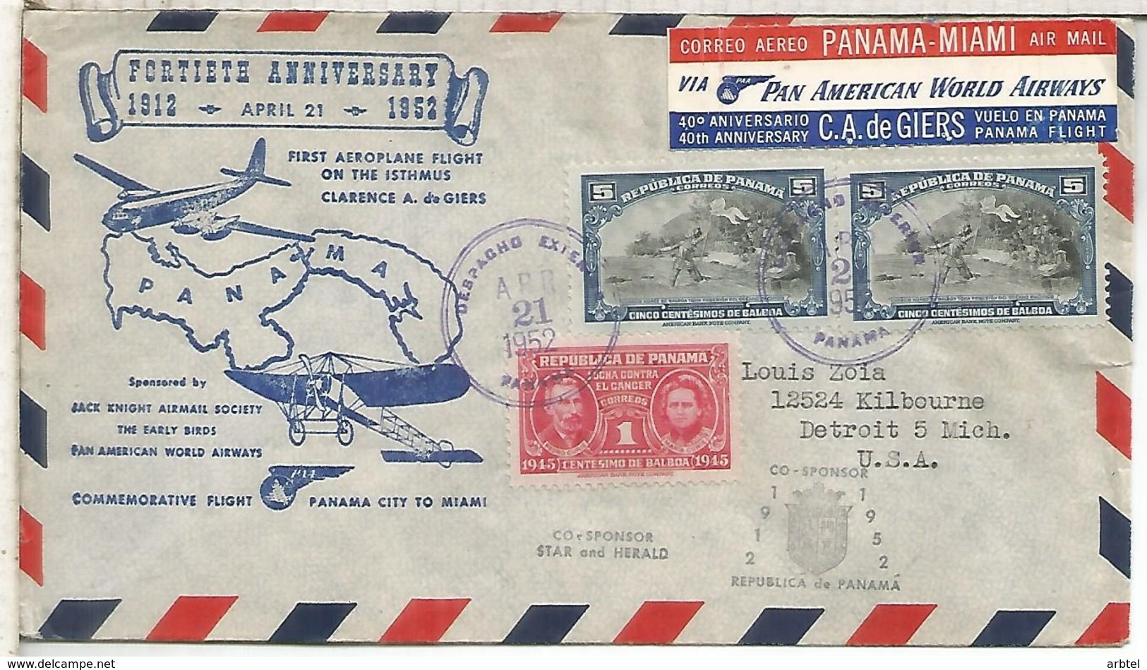 PANAMA 1952 SELLO CURIE VASCO NUÑEZ DE BALBOA MAR PACIFICO BADAJOZ - Erforscher