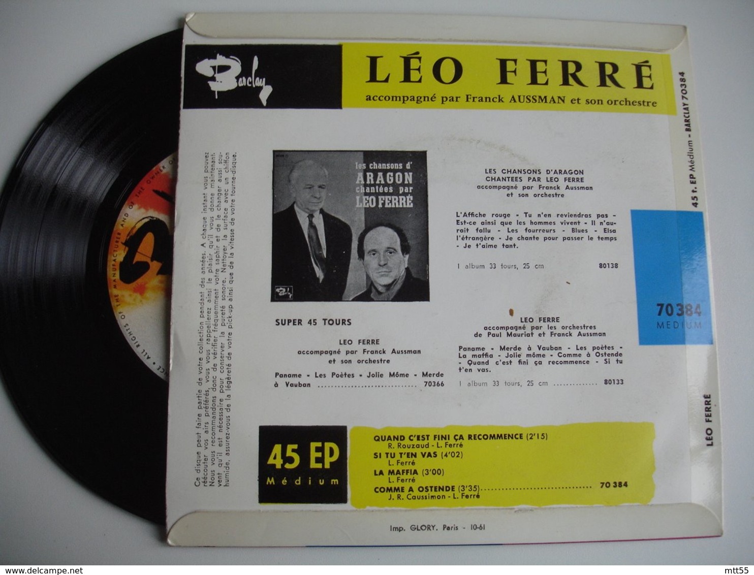 Leo Ferre Lot 3 Disque 45 T 4 Titre  Paname Vingt Ans Quand C Est Fini Barclay Vinyle - 45 T - Maxi-Single