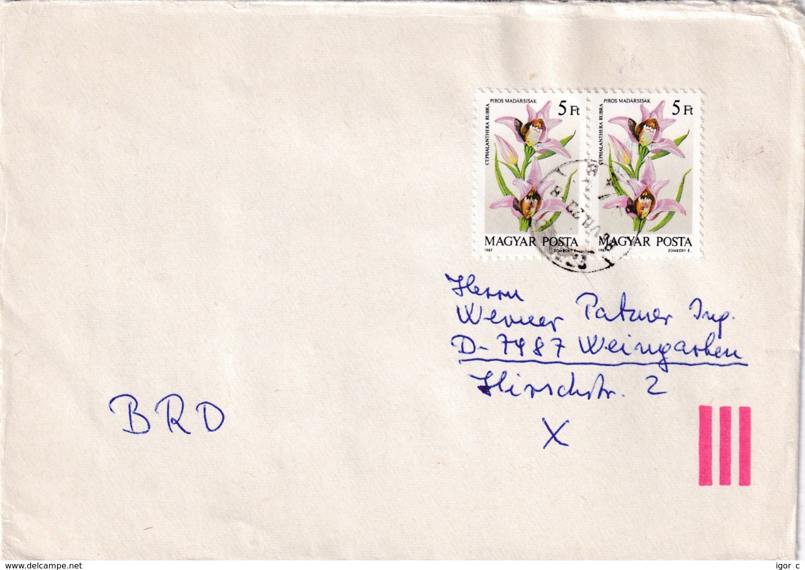Hungary 1987 Cover To Germany; Flora Flowers; Orchid Orchis Orchidee - Orchideen