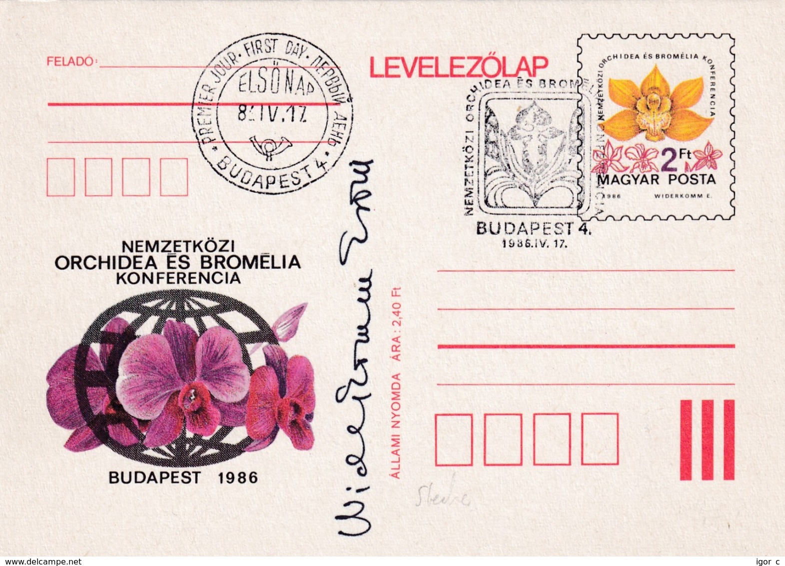 Hungary 1986 Postal Stationery Card; Flora Flowers; Orchid Orchis  International Orchid And Bromelia Conference Budapest - Orchids