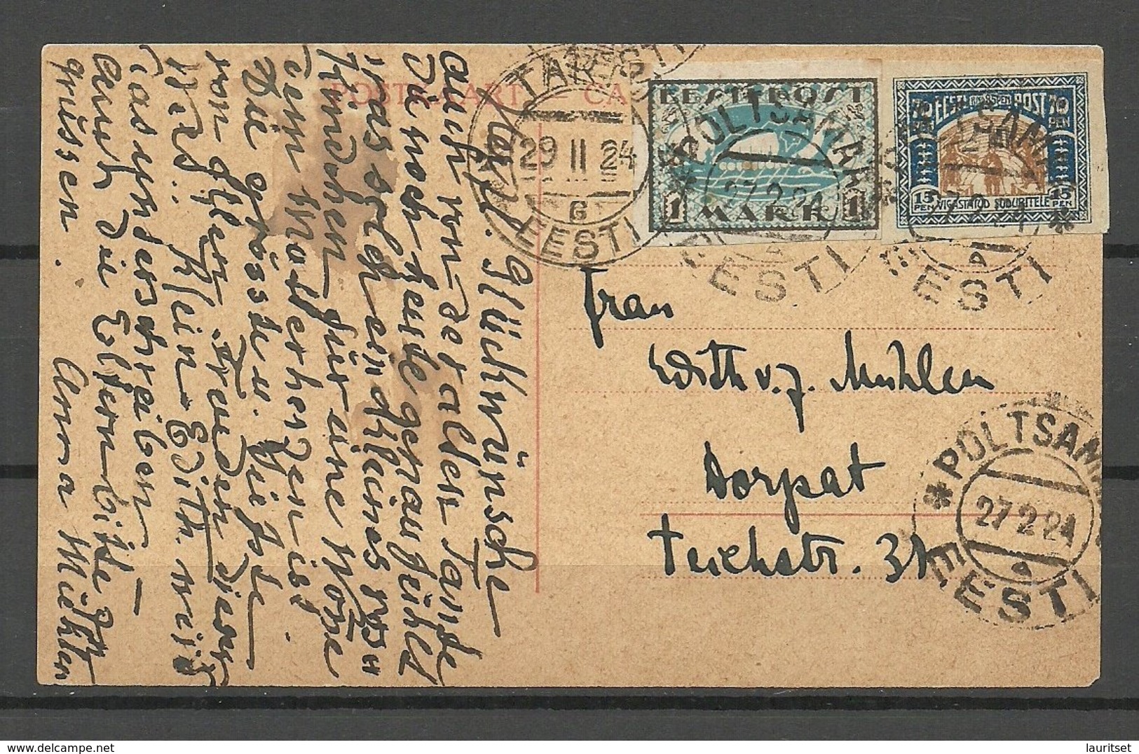 ESTLAND ESTONIA 1924 Post Card O PÕLTSAMAA Franked With Michel 26 & 12 Y - Estonia