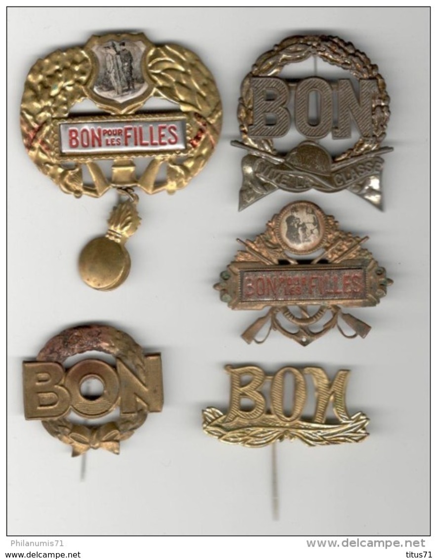 Lot De 5 Badges Métalliques De Conscrits - 1910 à 1935 - Otros & Sin Clasificación