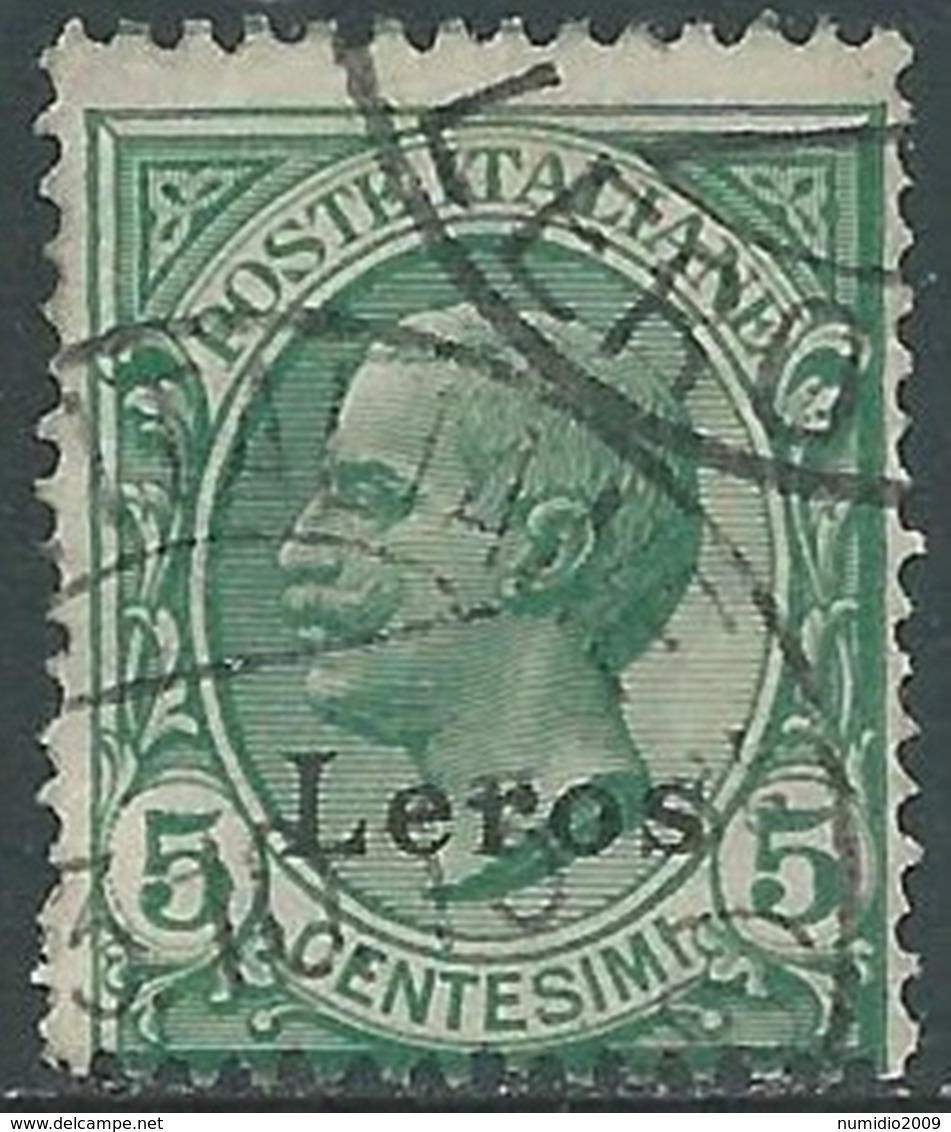 1912 EGEO LERO USATO EFFIGIE 5 CENT - RB25 - Egée (Lero)