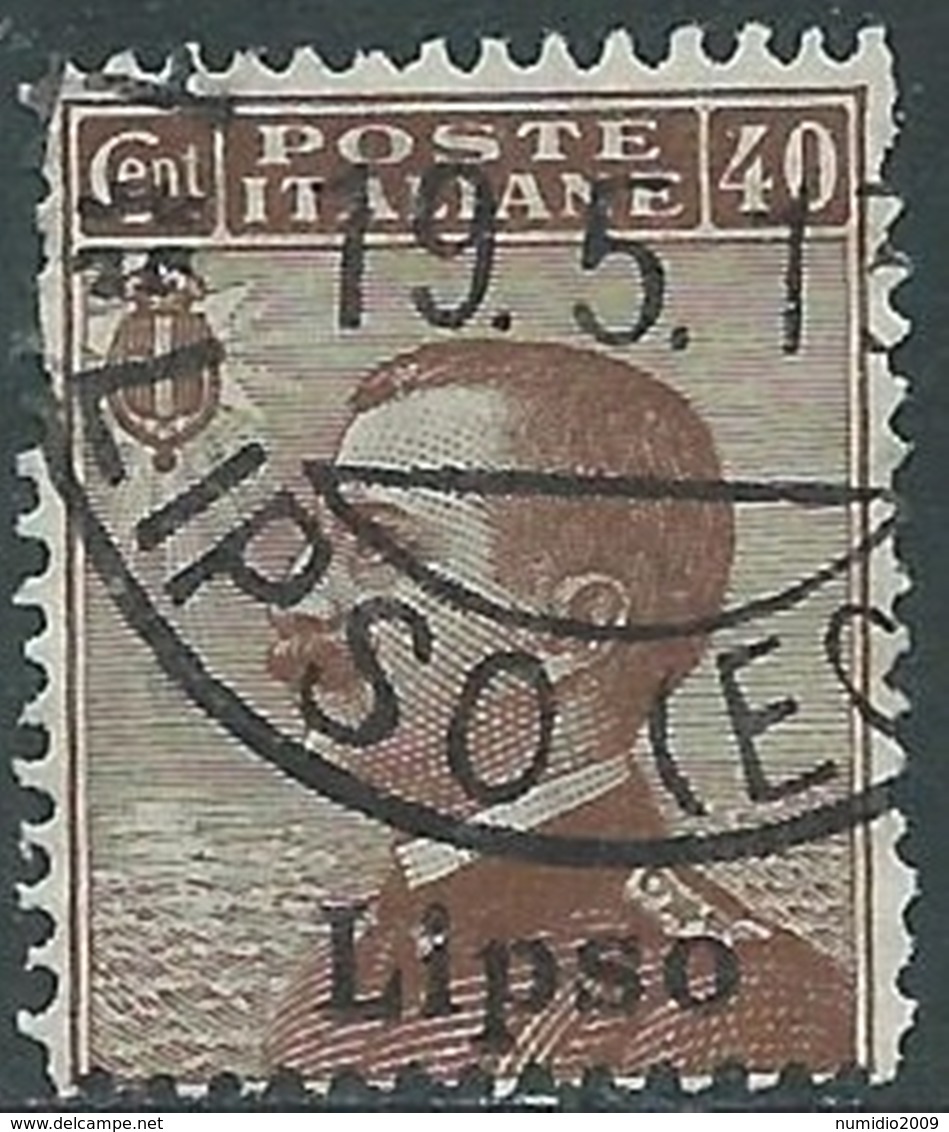 1912 EGEO LIPSO USATO EFFIGIE 40 CENT - RB25-2 - Egée (Lipso)