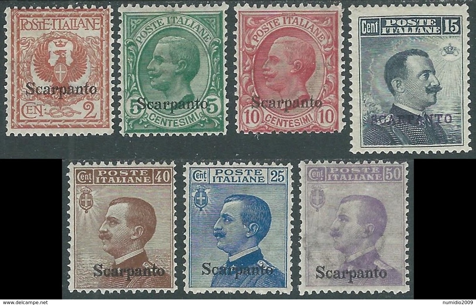 1912 EGEO SCARPANTO EFFIGIE 7 VALORI MH * - RB30-2 - Egeo (Scarpanto)