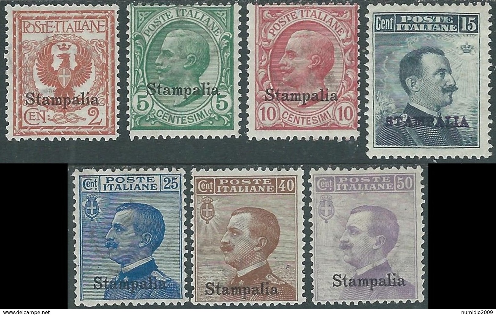 1912 EGEO STAMPALIA EFFIGIE 7 VALORI MH * - RB30-3 - Ägäis (Stampalia)