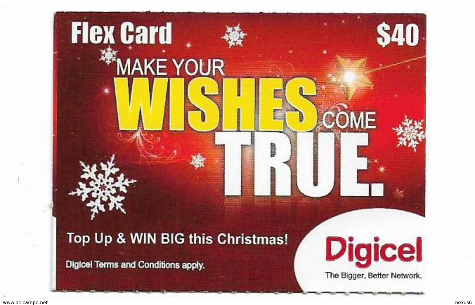 Grenada - Digicel - Flex Card, Make Your Christmas Wishes, Smaller Size GSM Refill 40EC$, Exp. 18.09.2012, Used - Grenada