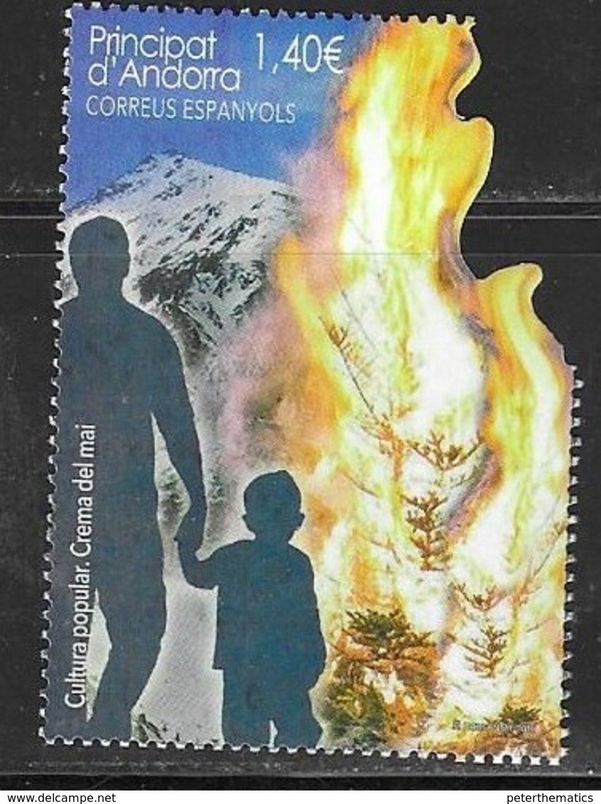 SPANISH ANDORRA, 2019, MNH, CULTURE, CELEBRATIONS, CREMA DEL MAI, FIRES, MOUNTAINS, FLAME-SHAPED STAMP,1v - Autres & Non Classés