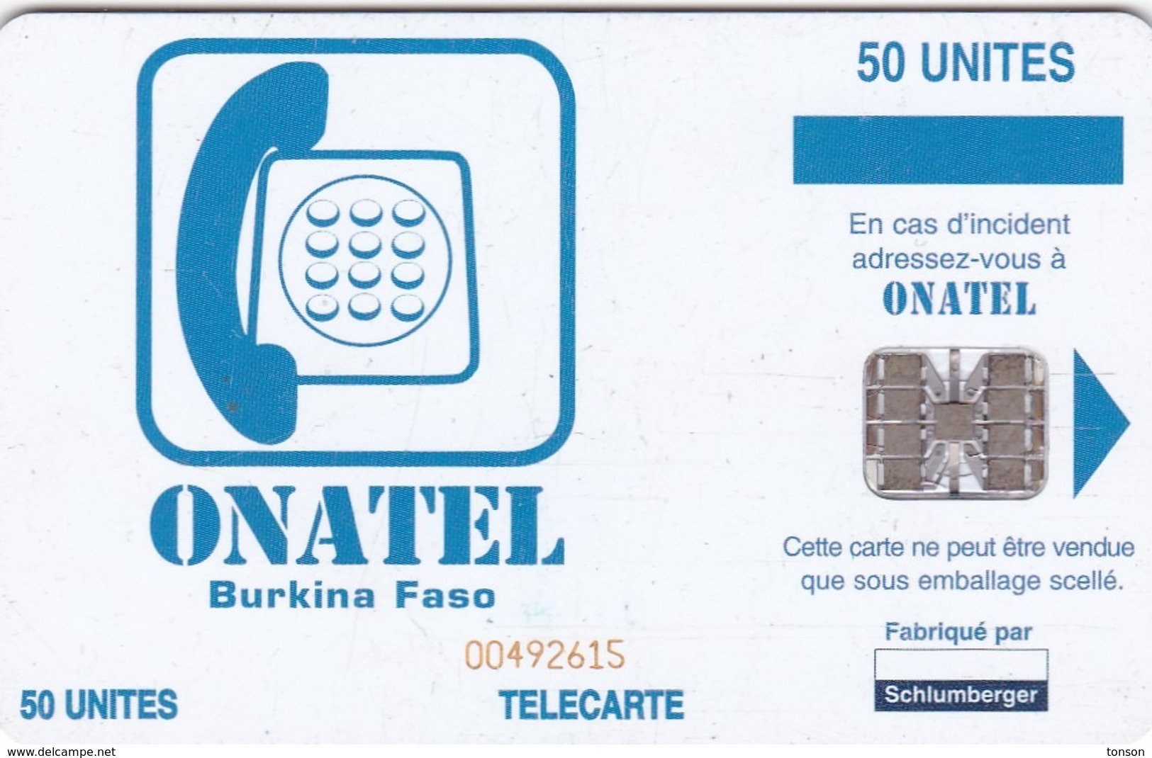 Burkina Faso, BKF-28, Telmob - Blue, 2 Scans. Estimate Print Run: 18.375, 8 Yellow Digits - Burkina Faso