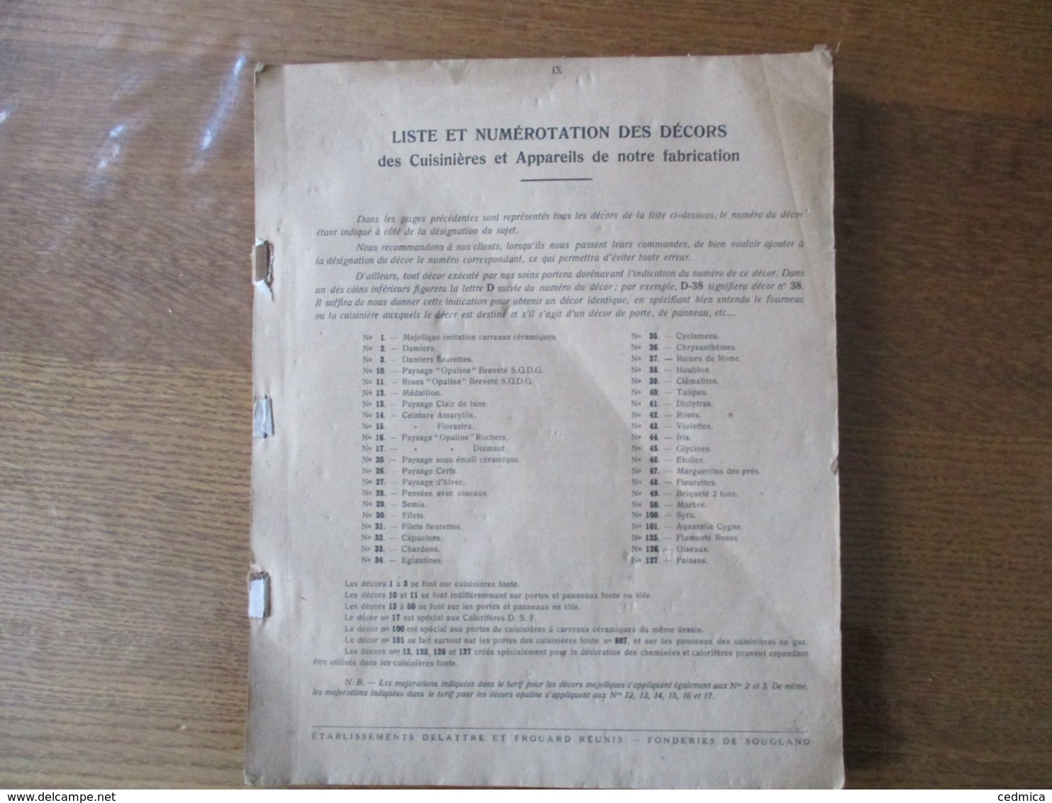 ETABLISSEMENTS DELATTRE ET FROUARD REUNIS FONDERIE DE SOUGLAND CATALOGUE 1932 CATALOGUE 128 PAGES - Werbung