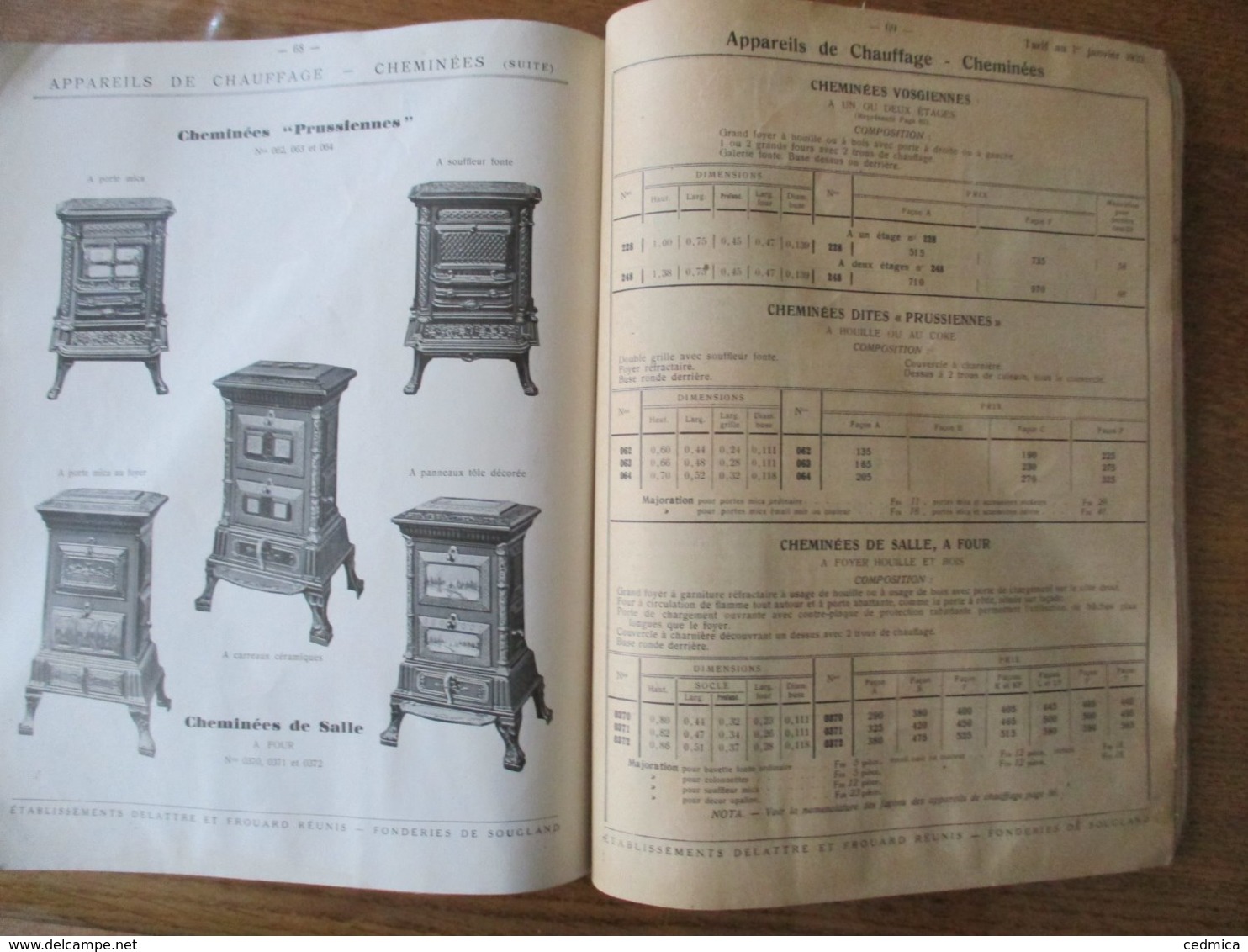 ETABLISSEMENTS DELATTRE ET FROUARD REUNIS FONDERIE DE SOUGLAND CATALOGUE 1932 CATALOGUE 128 PAGES