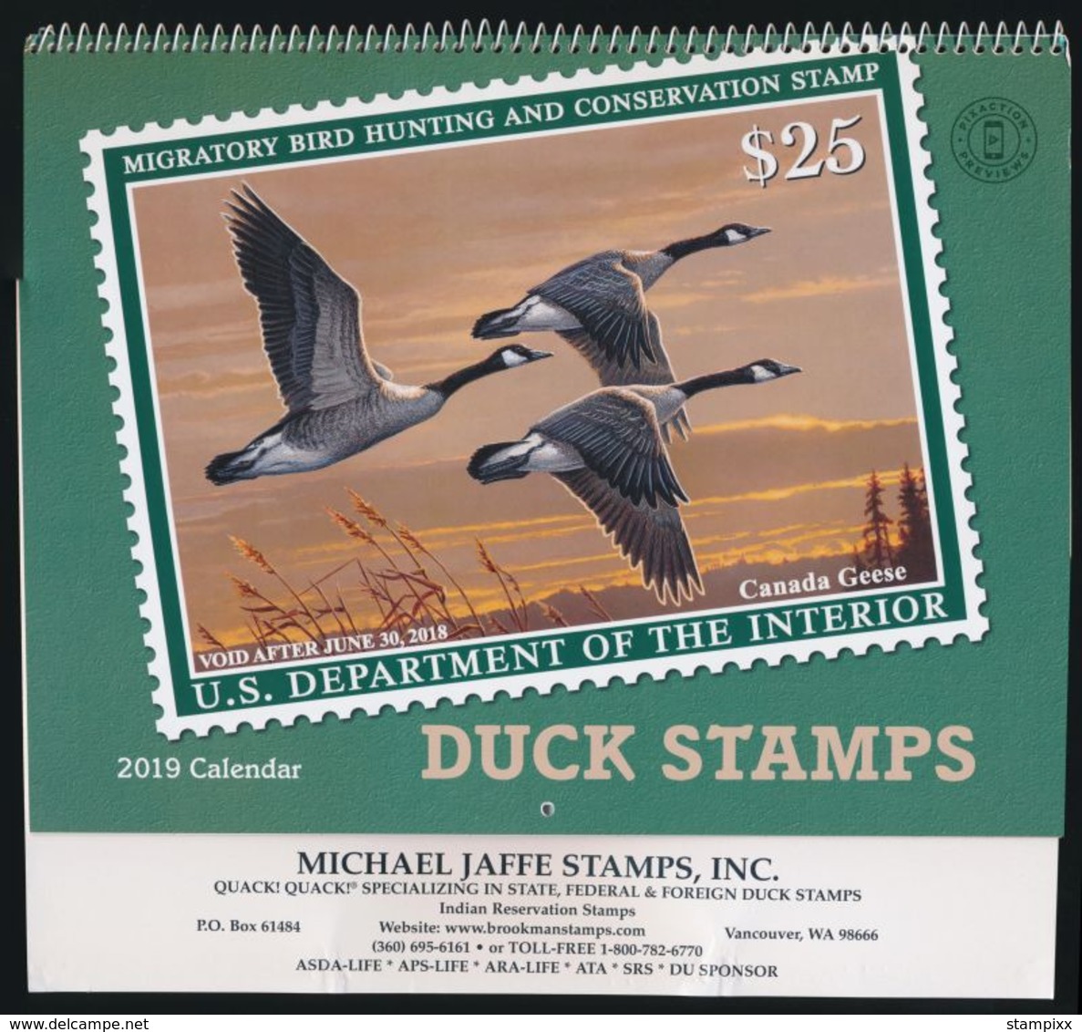USA Calendar Ducks. Migratory Birds And Hunting Conservation Stamp 2019 - Autres & Non Classés