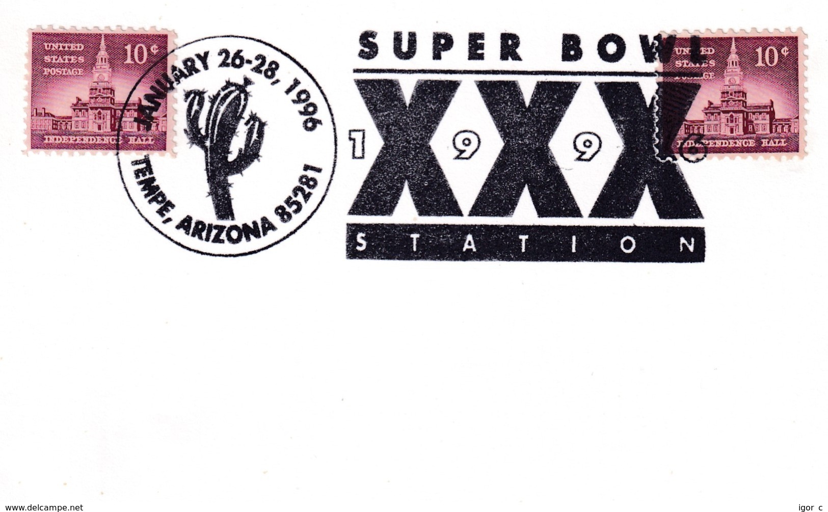 USA 1996 Card; Flora Cactus Kaktus; Football Super Bowl; Tempe Arizona - Sonstige & Ohne Zuordnung